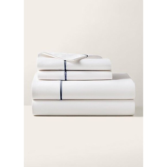Ralph Lauren Palmer Home Bedding Flat Sheet White‎ Polo Navy Blue TWIN - Picture 3 of 6